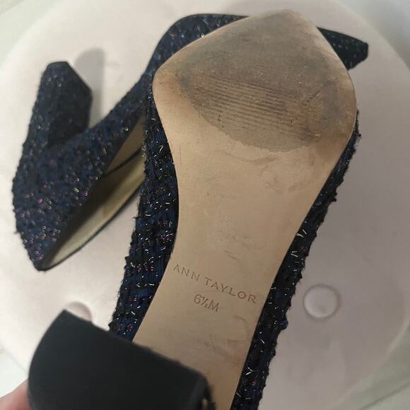 Ann Taylor Cornelia Blue Tweed Heels Size 6.5 - Picture 6 of 6
